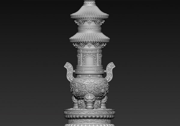 石塔香爐高清三維模型